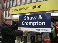 Photo 4 the old and new Shaw and Crompton name boards.  Photo Tony Young.